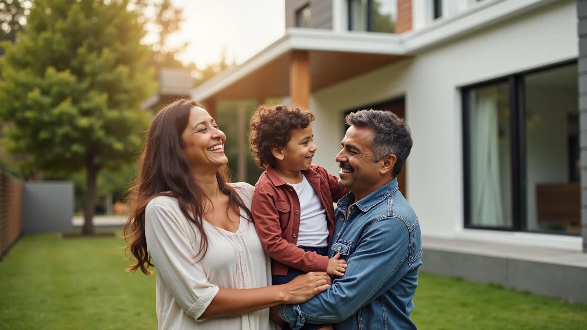 Happy family with their new home